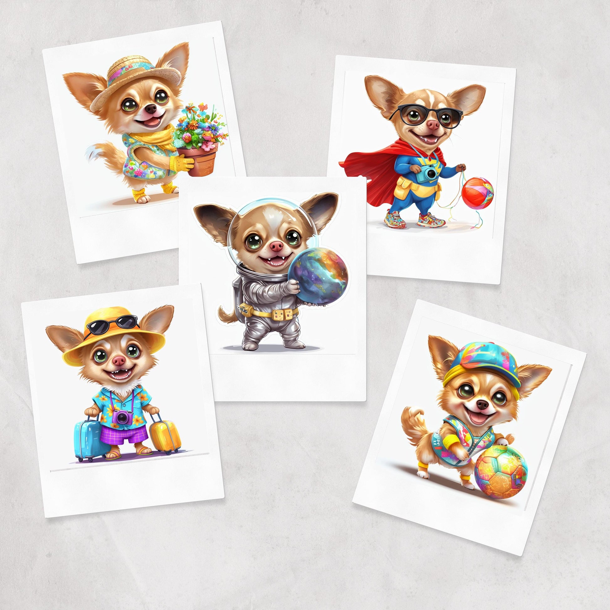 Cartoon Chihuahua Clipart Set: 11 Dressed Puppy PNGs (Digital Download)