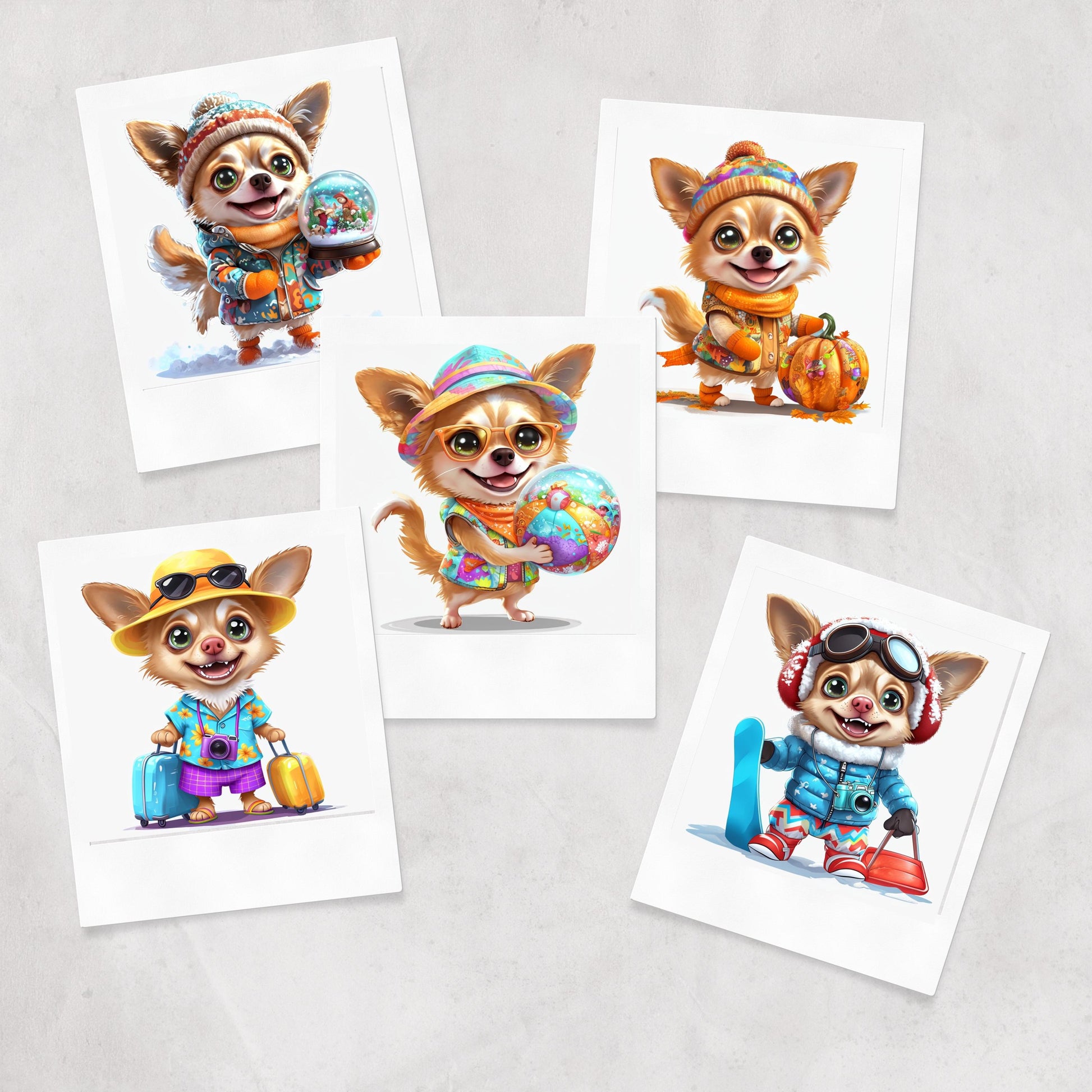 Cartoon Chihuahua Clipart Set: 11 Dressed Puppy PNGs (Digital Download)