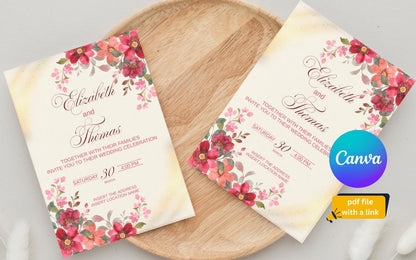 Watercolor Floral Wedding Card Template: Elegant Cream Design (Digital Download)