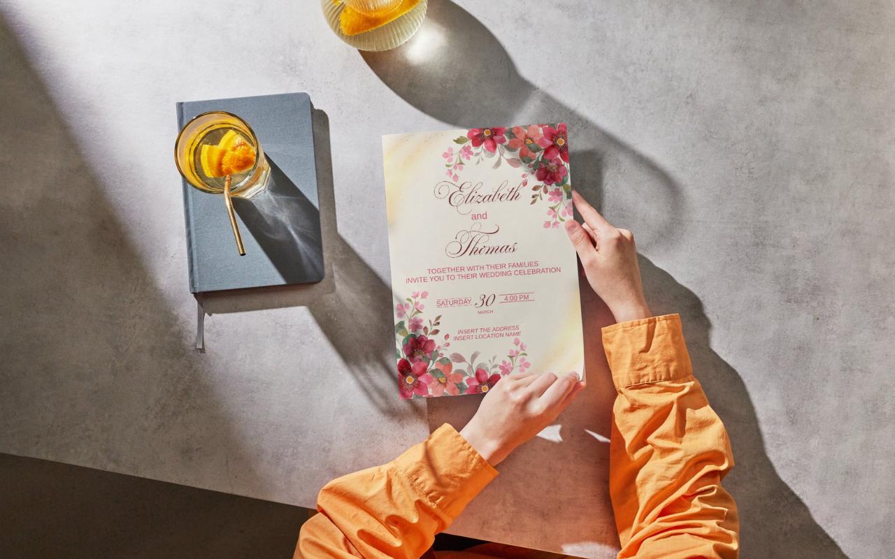 Watercolor Floral Wedding Card Template: Elegant Cream Design (Digital Download)