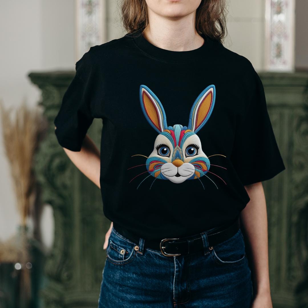 Retro Easter Bunny PNG: Vintage Faux Embroidery T-Shirt Design (Digital Download)