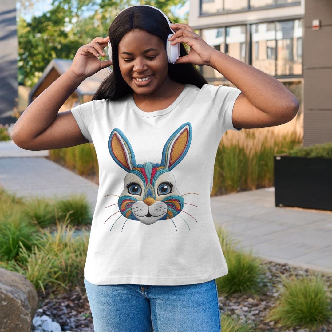 Retro Easter Bunny PNG: Vintage Faux Embroidery T-Shirt Design (Digital Download)