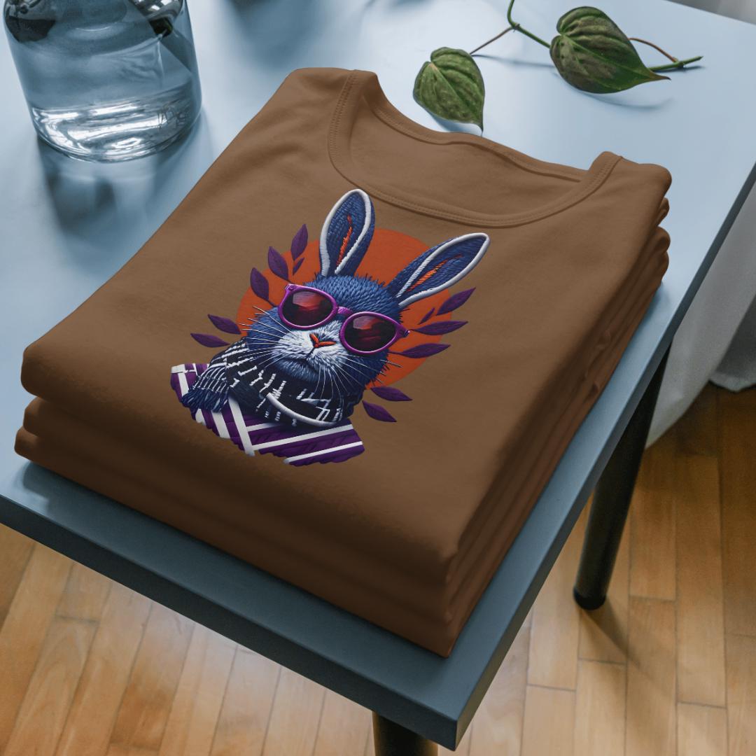Retro Rabbit T-Shirt Design: Vintage Embroidery PNG (Digital Download)
