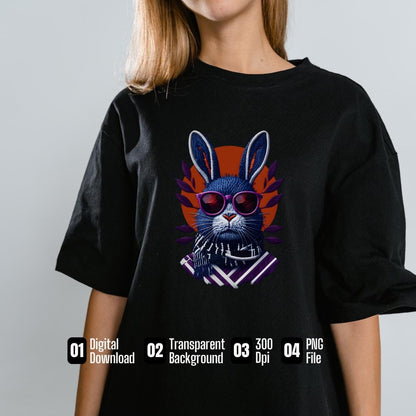 Retro Rabbit T-Shirt Design: Vintage Embroidery PNG (Digital Download)