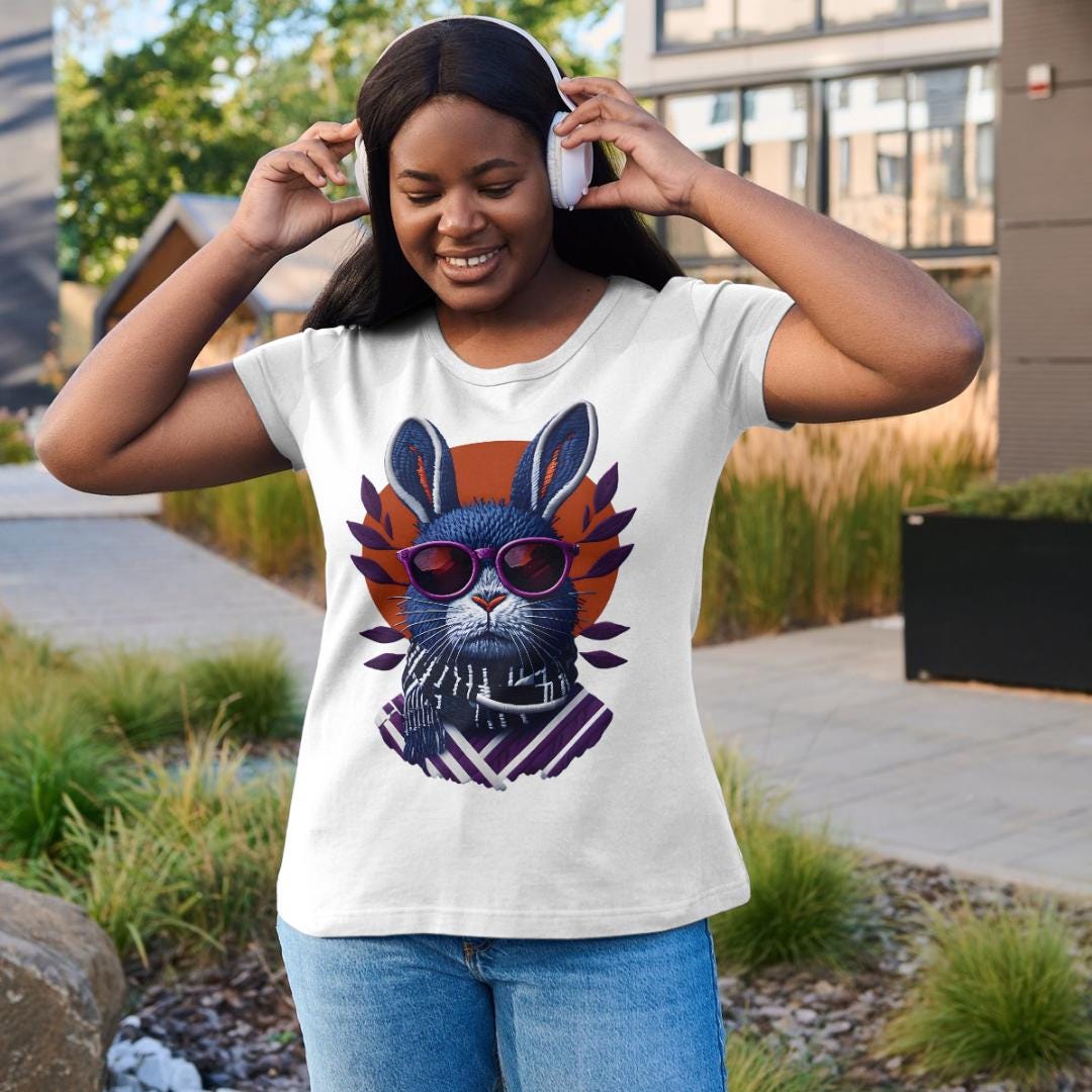 Retro Rabbit T-Shirt Design: Vintage Embroidery PNG (Digital Download)