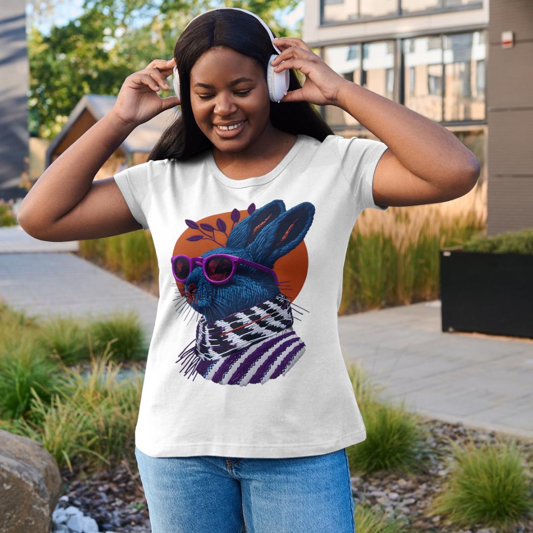 Retro Rabbit Embroidery PNG: Vintage T-Shirt Design (Digital Download)