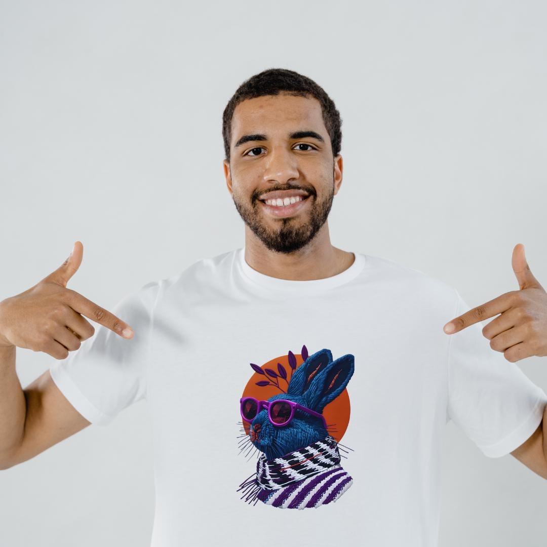 Retro Rabbit Embroidery PNG: Vintage T-Shirt Design (Digital Download)