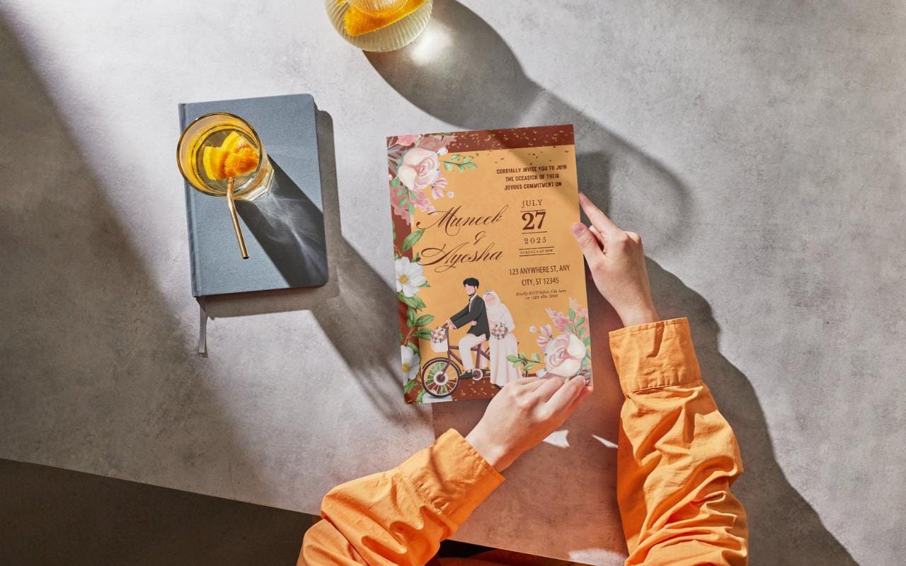 Vintage Floral Indian Wedding Invitation Template: Elegant Canva Design (Digital Download)