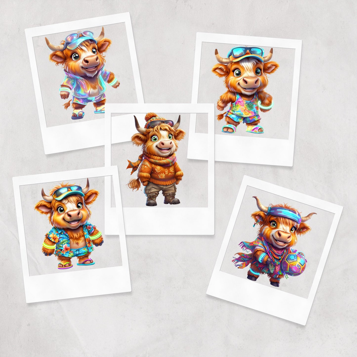 Cartoon Highland Cow Clipart Set: Cheerful Scots Cattle PNG (Digital Download)