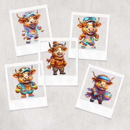 Cartoon Highland Cow Clipart Set: Cheerful Scots Cattle PNG (Digital Download)