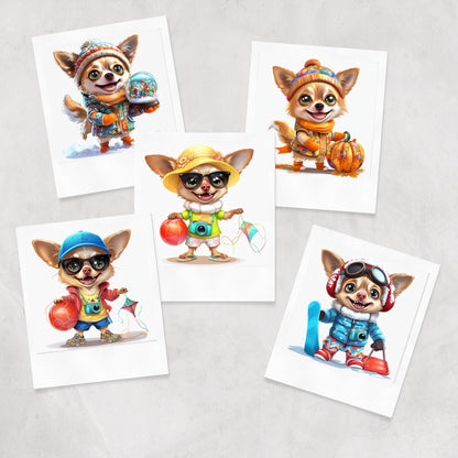 Cartoon Chihuahua Clipart Set: 11 Dressed Puppy PNGs (Digital Download)