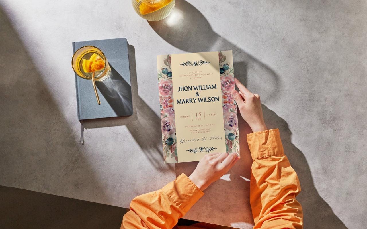 Boho Floral Wedding Invitation Template: Editable Canva Card (PDF)