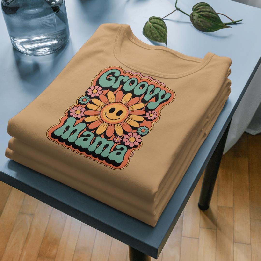 Groovy Mama T-Shirt Design: 70s Retro Flower Power PNG (Digital Download)