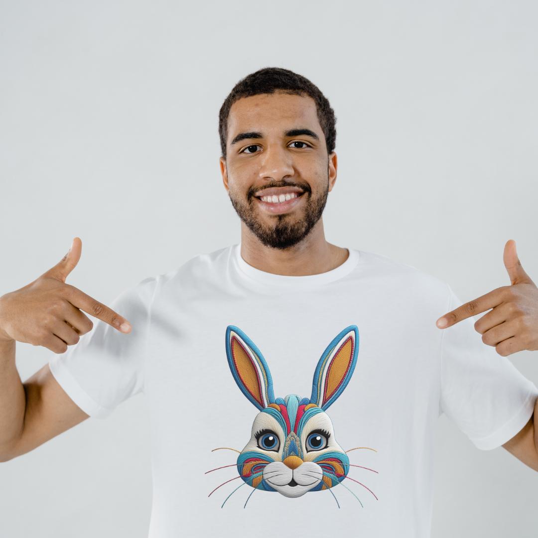 Retro Easter Bunny PNG: Vintage Faux Embroidery T-Shirt Design (Digital Download)