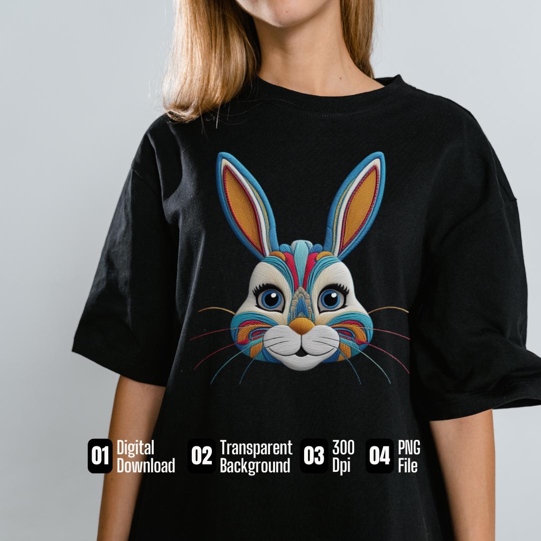 Retro Easter Bunny PNG: Vintage Faux Embroidery T-Shirt Design (Digital Download)