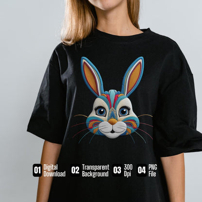Retro Easter Bunny PNG: Vintage Faux Embroidery T-Shirt Design (Digital Download)