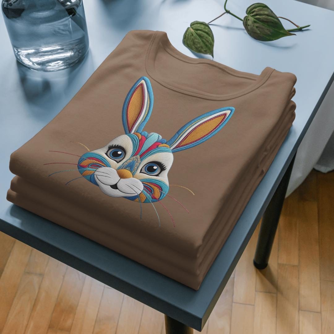 Retro Easter Bunny PNG: Vintage Faux Embroidery T-Shirt Design (Digital Download)