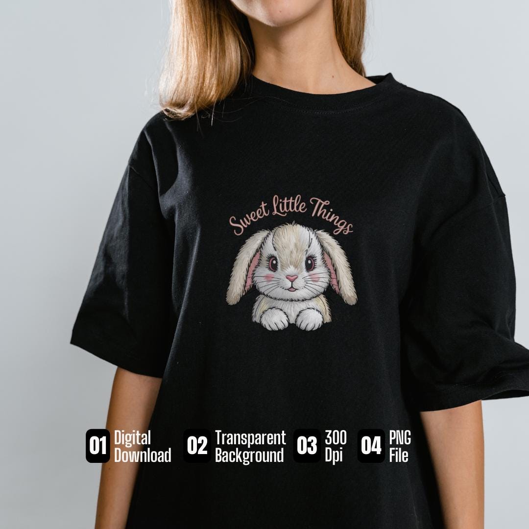 Retro Easter Bunny PNG: Embroidery-Style Graphic Tee (Digital Download)