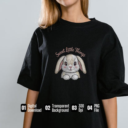 Retro Easter Bunny PNG: Embroidery-Style Graphic Tee (Digital Download)