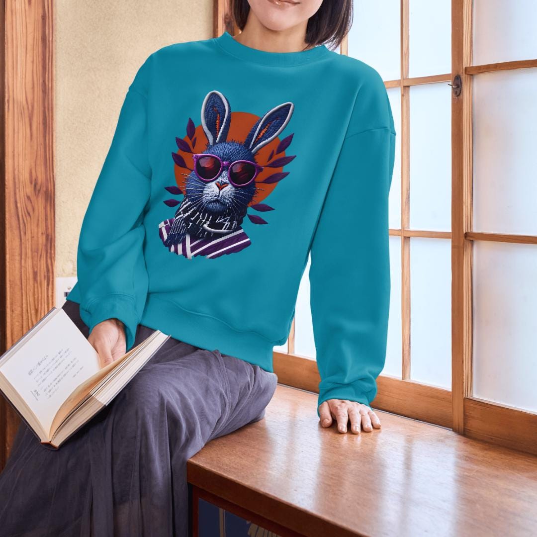 Retro Rabbit T-Shirt Design: Vintage Embroidery PNG (Digital Download)