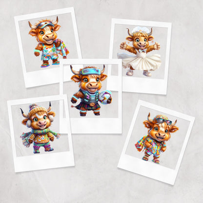 Cartoon Highland Cow Clipart Set: Cheerful Scots Cattle PNG (Digital Download)