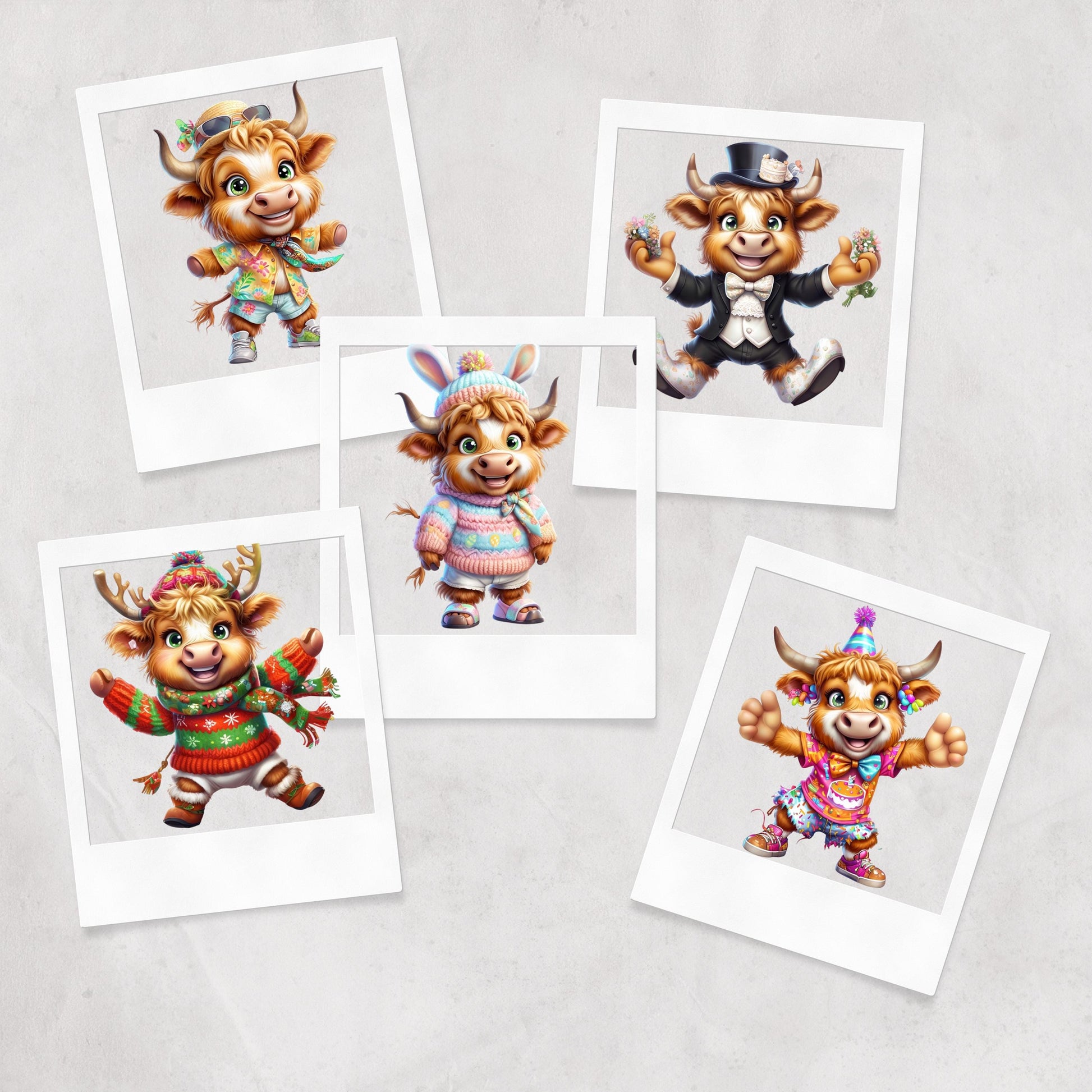 Cartoon Highland Cow Clipart Set: Cheerful Scots Cattle PNG (Digital Download)