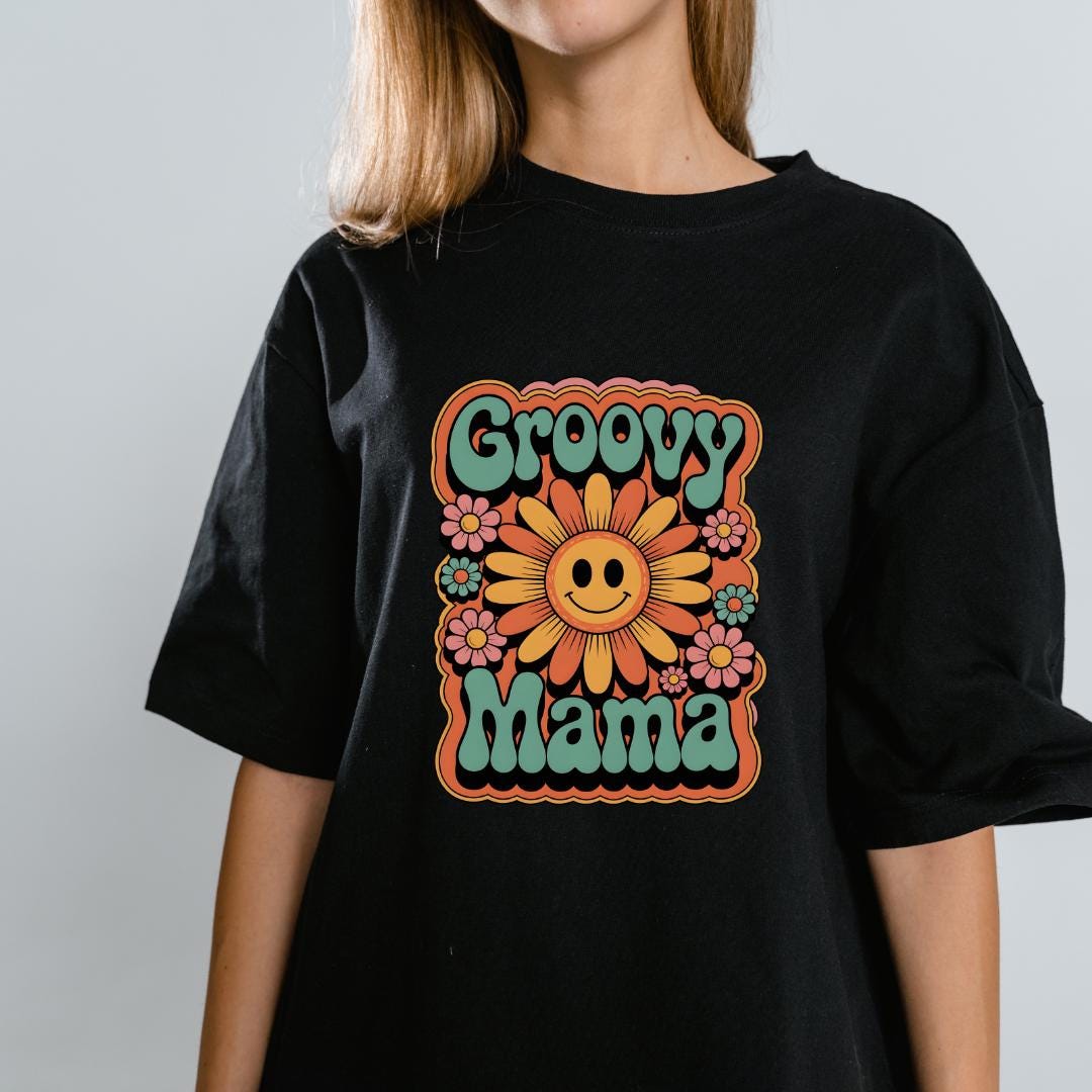 Groovy Mama T-Shirt Design: 70s Retro Flower Power PNG (Digital Download)