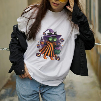 Cute Halloween Witch Sublimation PNG | Spooky Girl with Cauldron & Pumpkins | Digital Download | Halloween Shirt Design | 300 DPI