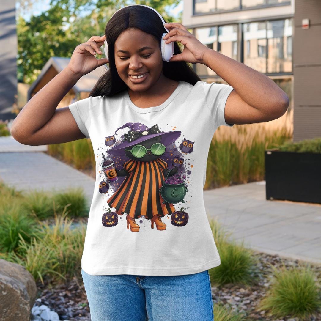 Cute Halloween Witch Sublimation PNG | Spooky Girl with Cauldron & Pumpkins | Digital Download | Halloween Shirt Design | 300 DPI