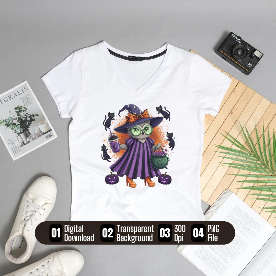 Cute Witch Cat Halloween PNG | Kawaii Witch Cat Clipart | Spooky Fall Cat with Cauldron Digital Download | Halloween Sublimation PNG