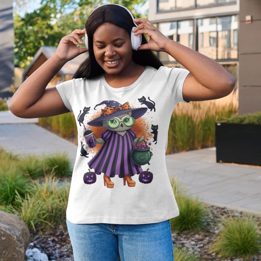 Cute Witch Cat Halloween PNG | Kawaii Witch Cat Clipart | Spooky Fall Cat with Cauldron Digital Download | Halloween Sublimation PNG