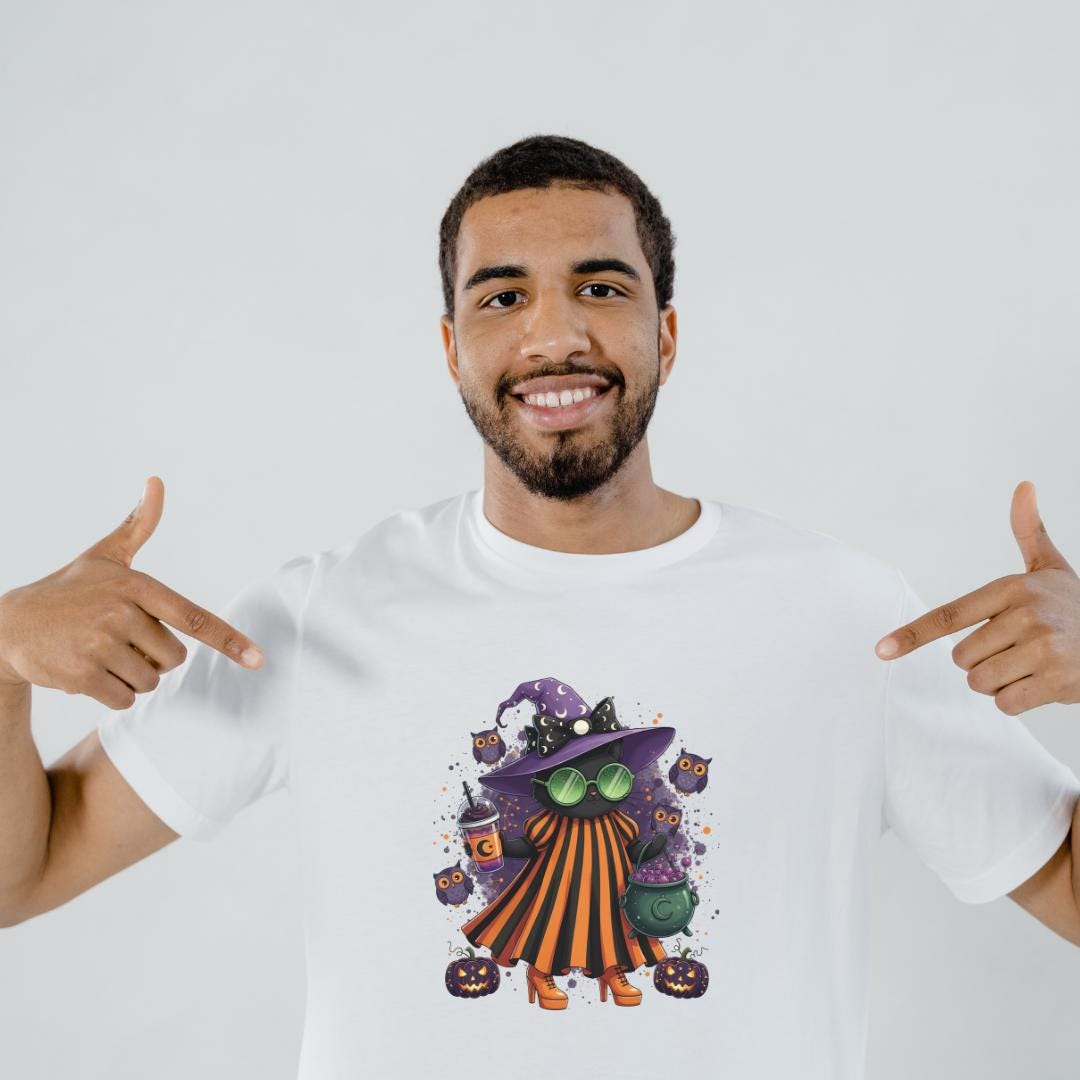 Cute Halloween Witch Sublimation PNG | Spooky Girl with Cauldron & Pumpkins | Digital Download | Halloween Shirt Design | 300 DPI