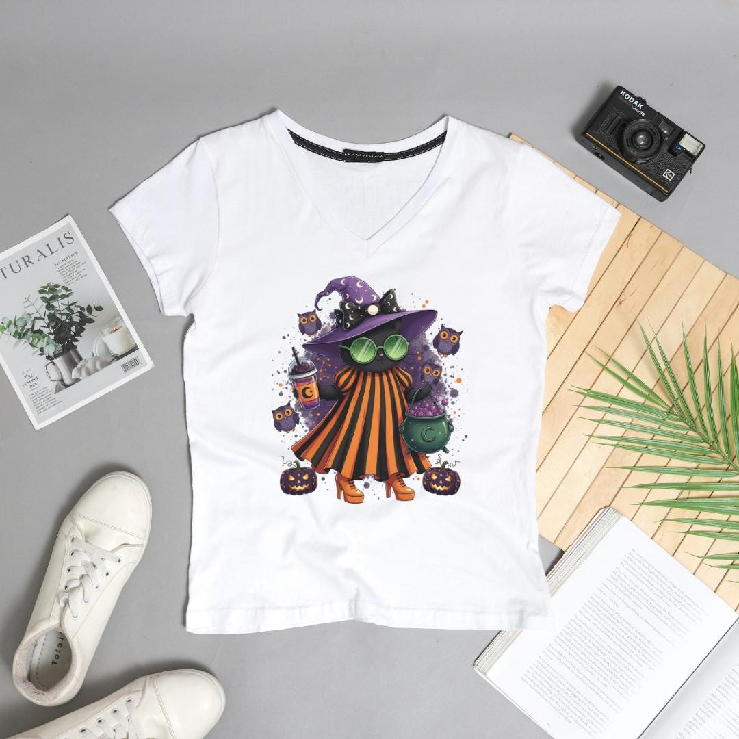 Cute Halloween Witch Sublimation PNG | Spooky Girl with Cauldron & Pumpkins | Digital Download | Halloween Shirt Design | 300 DPI