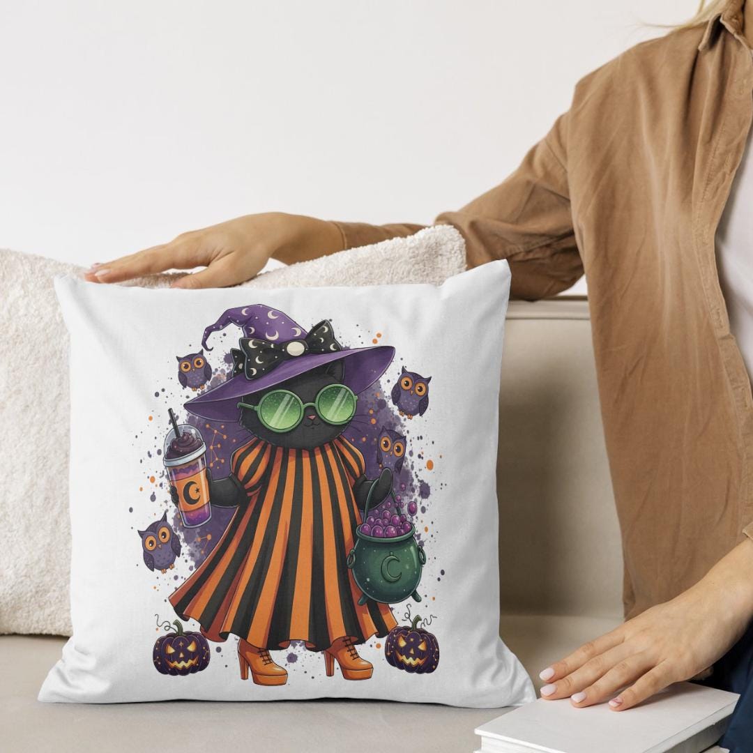 Cute Halloween Witch Sublimation PNG | Spooky Girl with Cauldron & Pumpkins | Digital Download | Halloween Shirt Design | 300 DPI