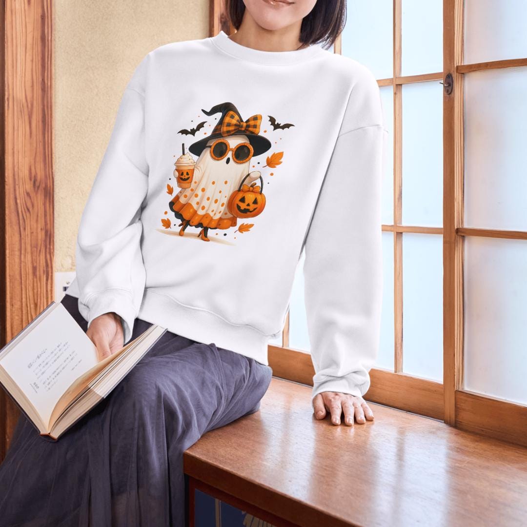 Cute Halloween Ghost PNG | Spooky Witch Ghost Clipart | Fall Pumpkin Digital Download | Halloween Shirt Sublimation Design | 300 DPI PNG