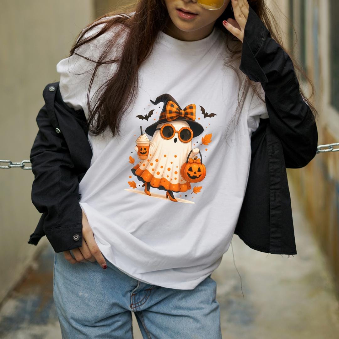 Cute Halloween Ghost PNG | Spooky Witch Ghost Clipart | Fall Pumpkin Digital Download | Halloween Shirt Sublimation Design | 300 DPI PNG