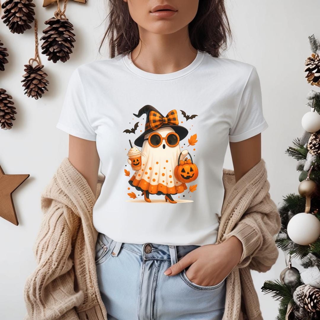 Cute Halloween Ghost PNG | Spooky Witch Ghost Clipart | Fall Pumpkin Digital Download | Halloween Shirt Sublimation Design | 300 DPI PNG
