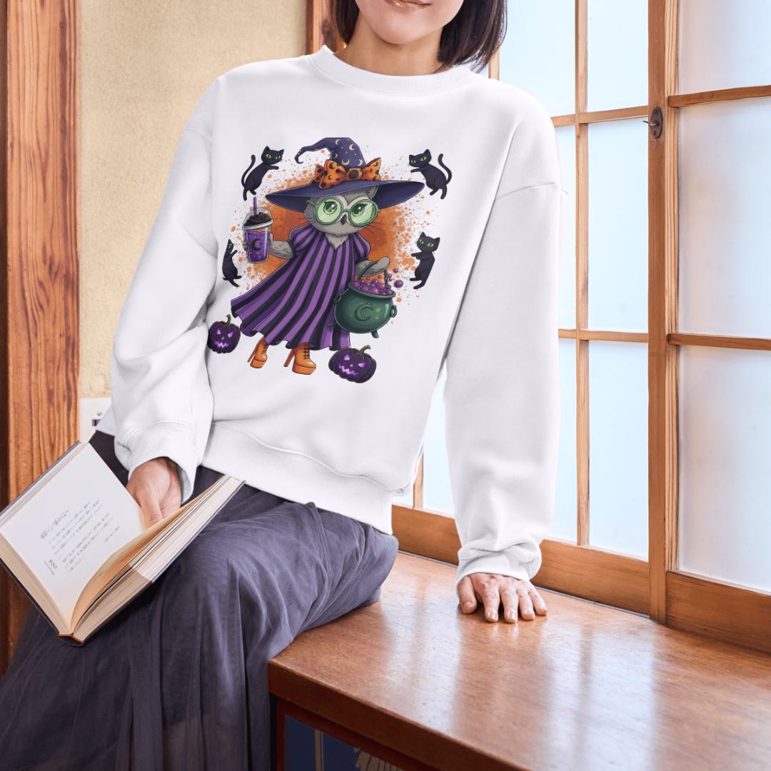 Cute Witch Cat Halloween PNG | Kawaii Witch Cat Clipart | Spooky Fall Cat with Cauldron Digital Download | Halloween Sublimation PNG